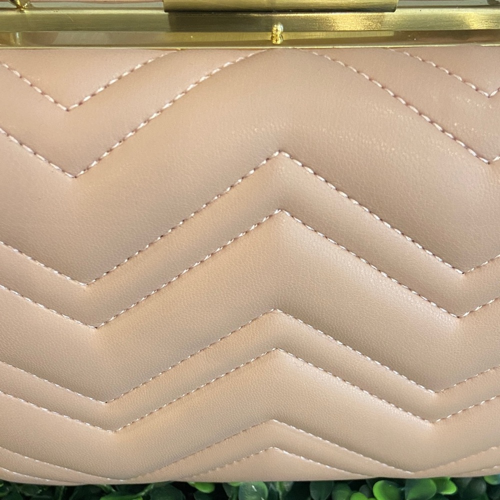 Olga Berg Blush Chevron Quilted Top-Handle Clutch - Picture 3 of 5